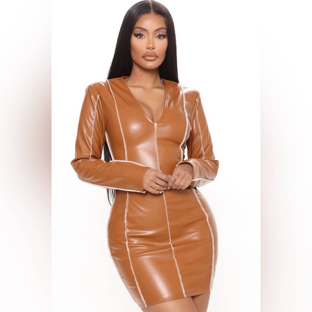 FAUX LEATHER DRESS TAN NEW